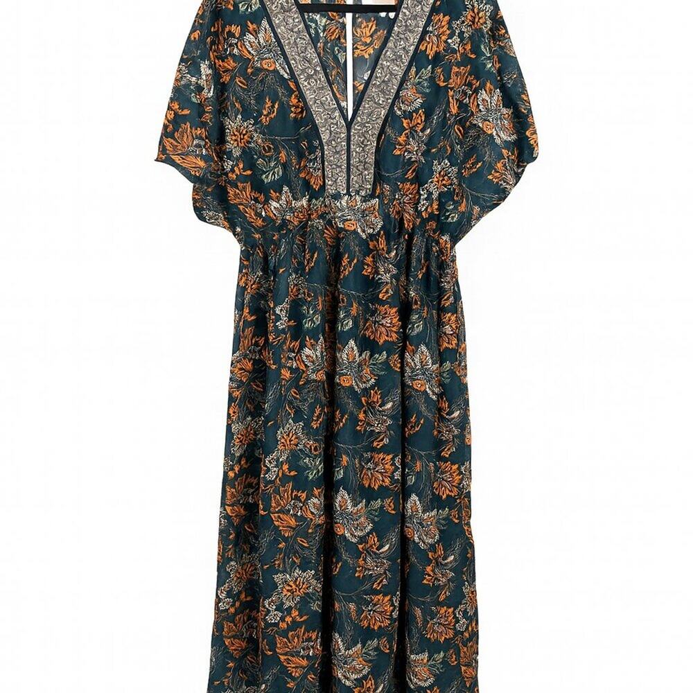Cost Plus World Market Teal and Orange Floral jumpsuit